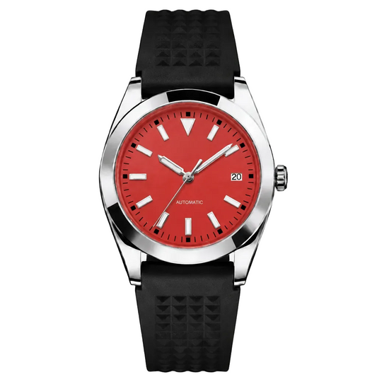 Montreval Veyra RED Rubber – automatic watch, stainless steel case and bracelet