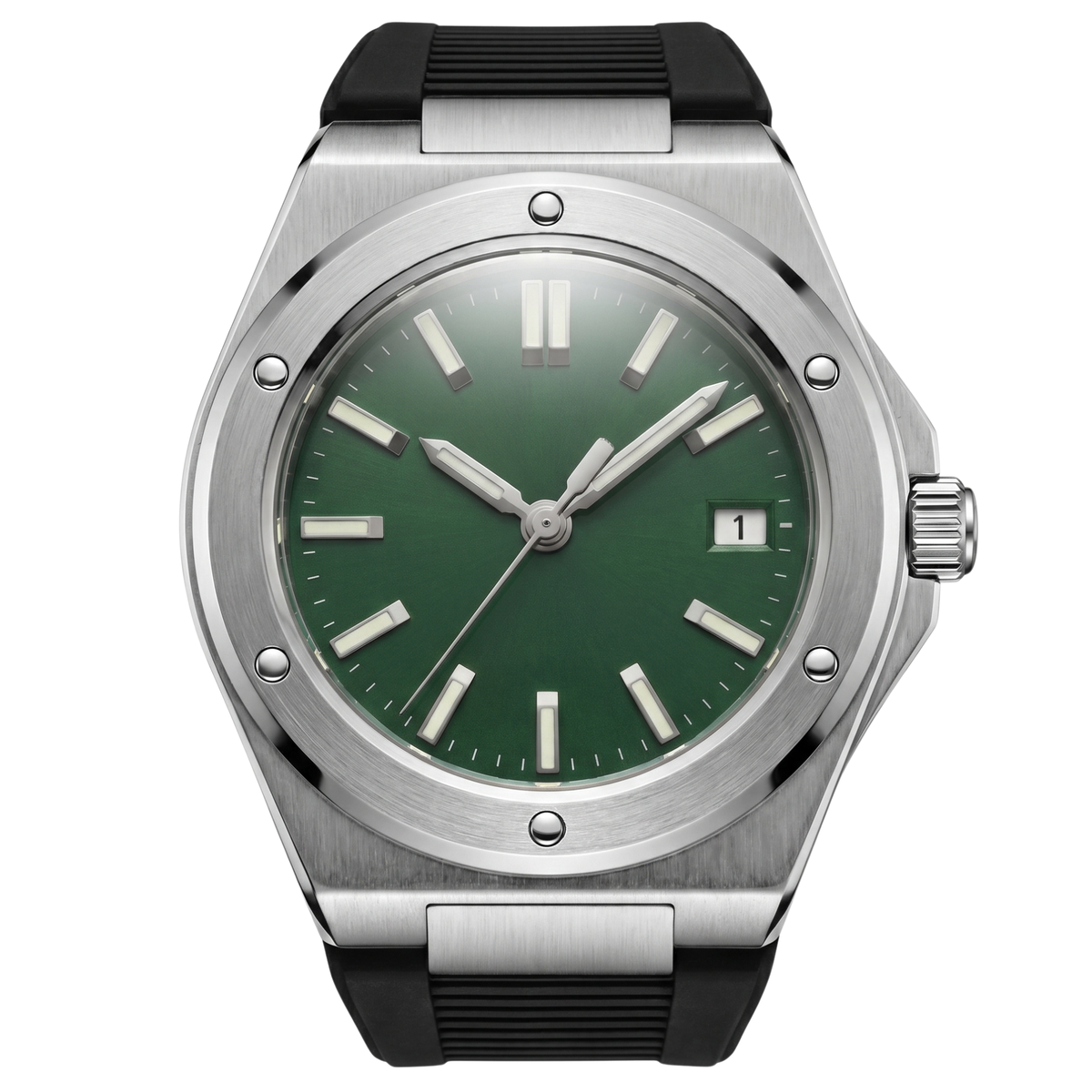 Montreval Valtor Green Rubber – automatic watch, stainless steel case and bracelet