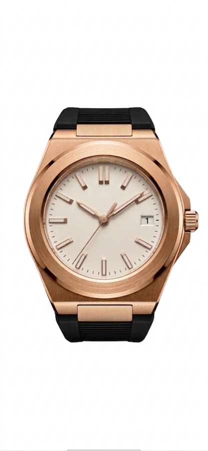 Montreval Valtor Rose Champagne Rubber – automatic watch, stainless steel case and bracelet