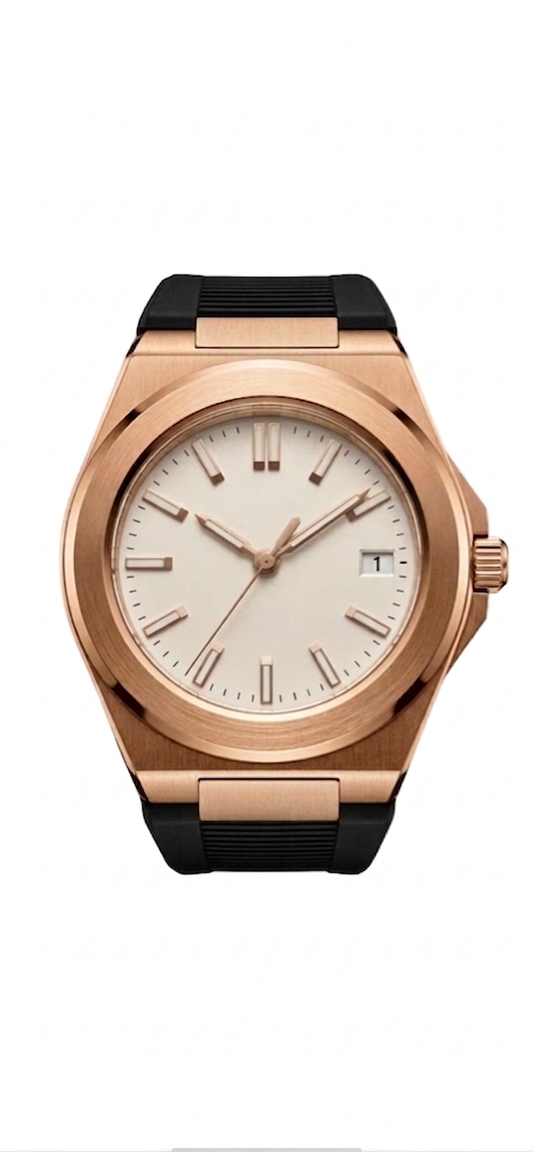 Montreval Valtor Rose Champagne Rubber – automatic watch, stainless steel case and bracelet