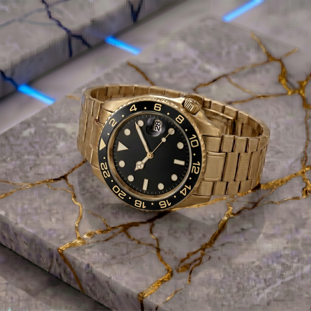 Montreval Navex Black Gold – automatic watch, stainless steel case and bracelet