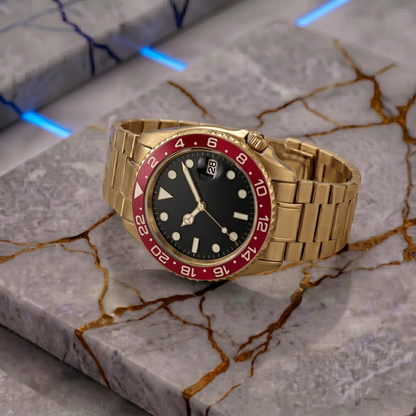Montreval Navex RED Gold – automatic watch, stainless steel case and bracelet
