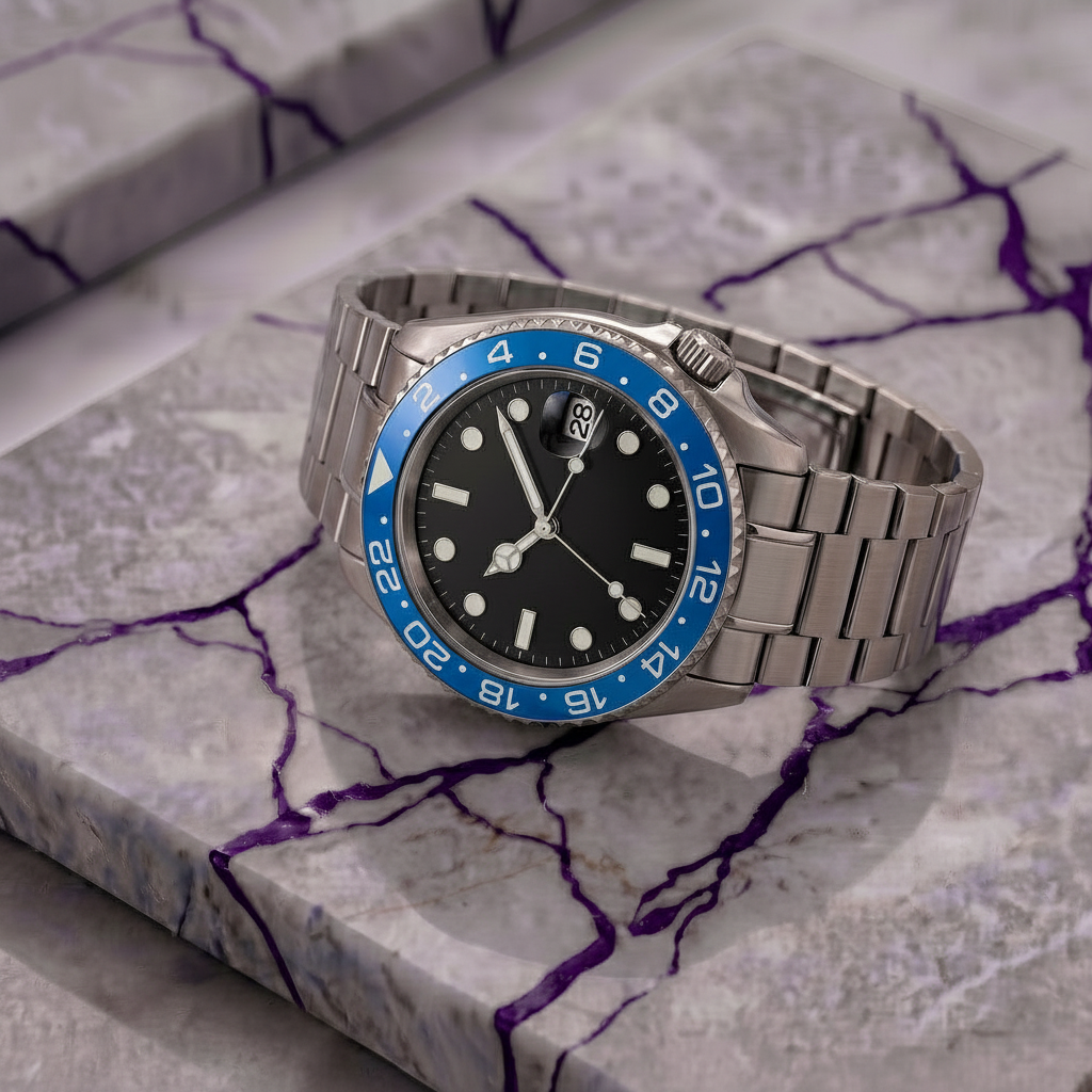 Montreval Navex Blue Steel – automatic watch, stainless steel case and bracelet