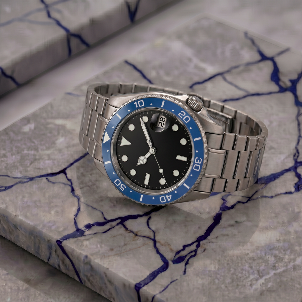 Montreval Montier Blue Steel – automatic watch, stainless steel case and bracelet