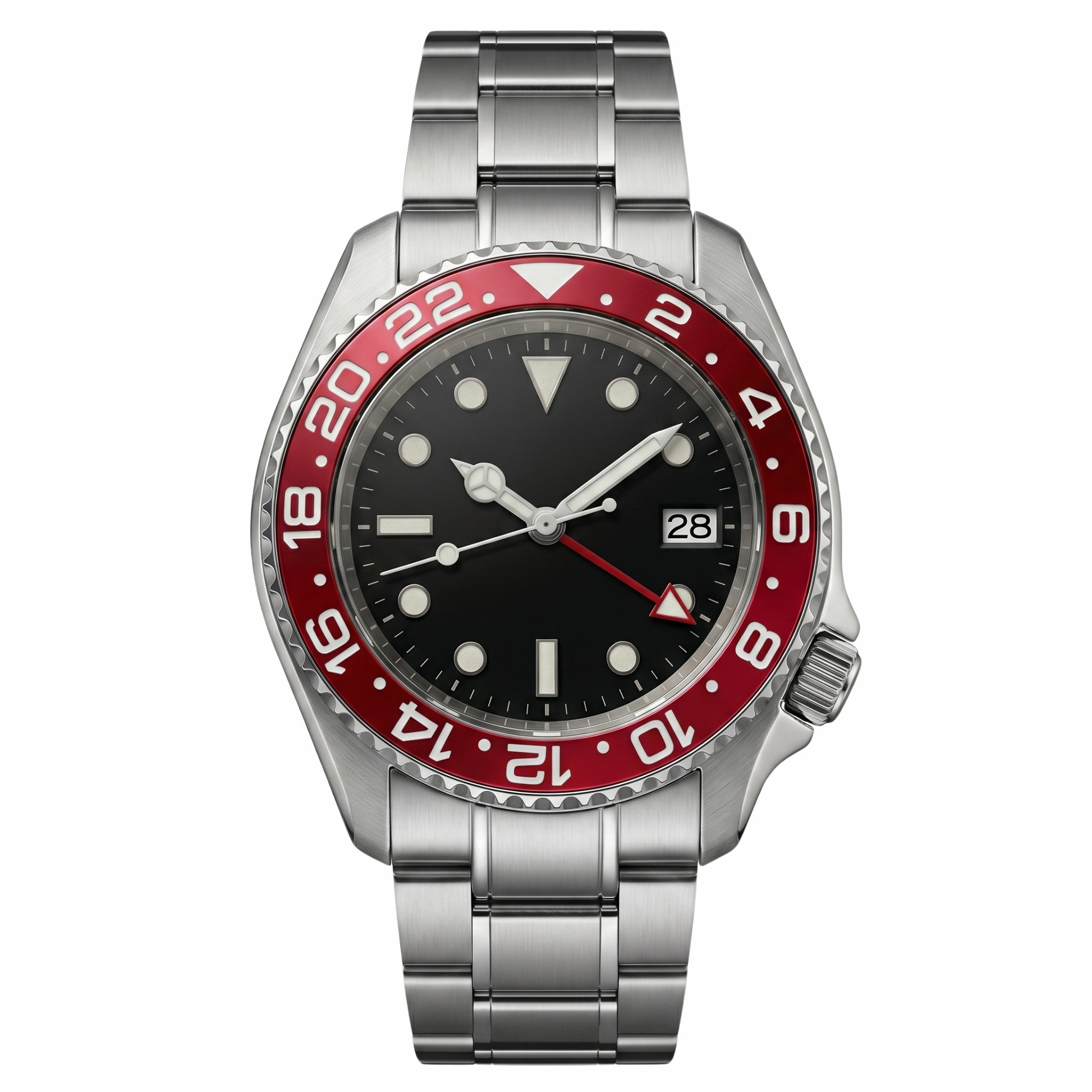 Montreval Navex RED Steel – automatic watch, stainless steel case and bracelet