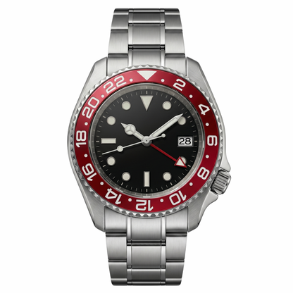 Montreval Navex RED Steel – automatic watch, stainless steel case and bracelet