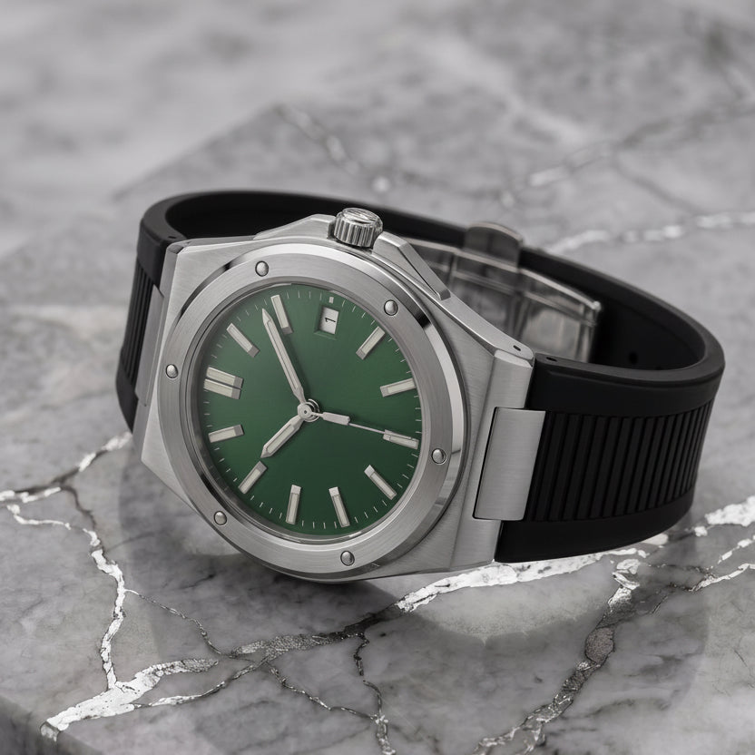 Montreval Valtor Green Rubber – automatic watch, stainless steel case and bracelet