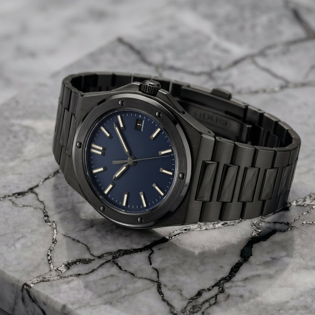 Montreval Valtor Blue Black – automatic watch, stainless steel case and bracelet
