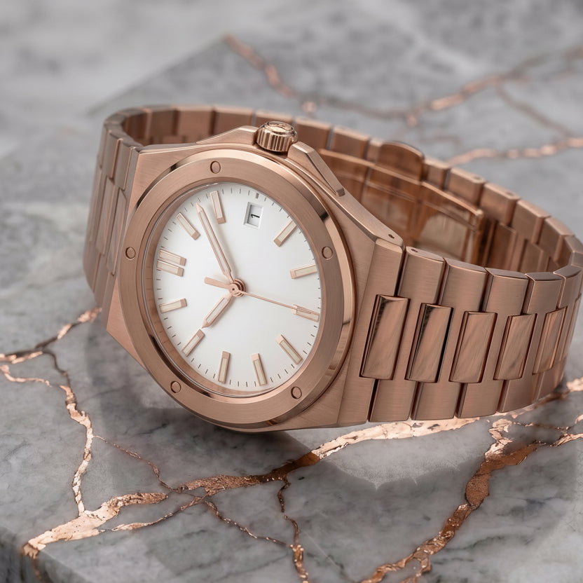 Montreval Valtor Champagne Rose – automatic watch, stainless steel case and bracelet