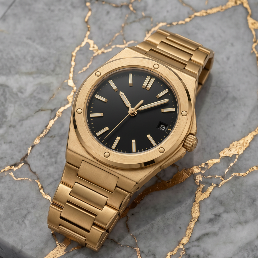Montreval Valtor Black Gold – automatic watch, stainless steel case and bracelet