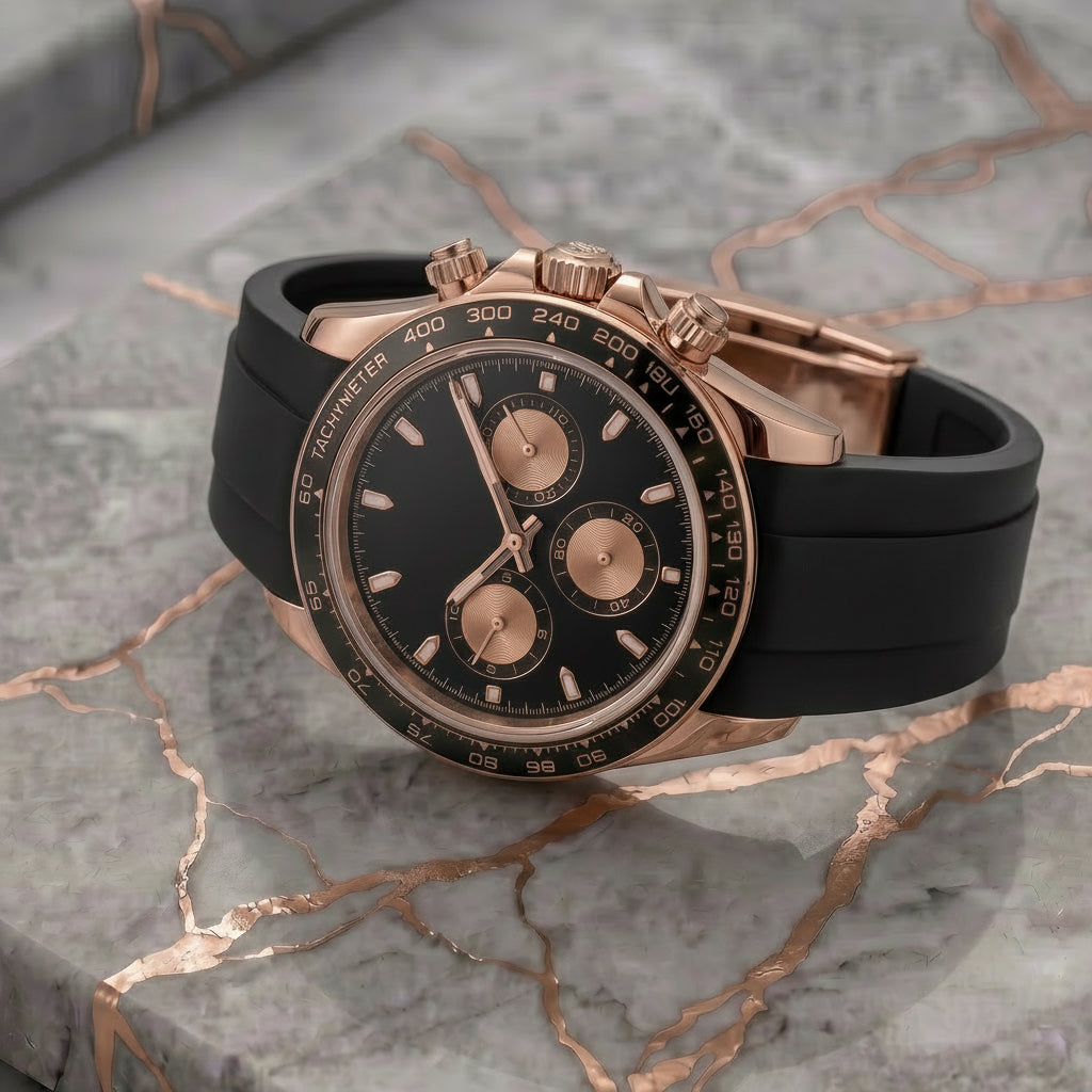 Montreval Torvex Black Rose Rubber – automatic watch, stainless steel case and bracelet